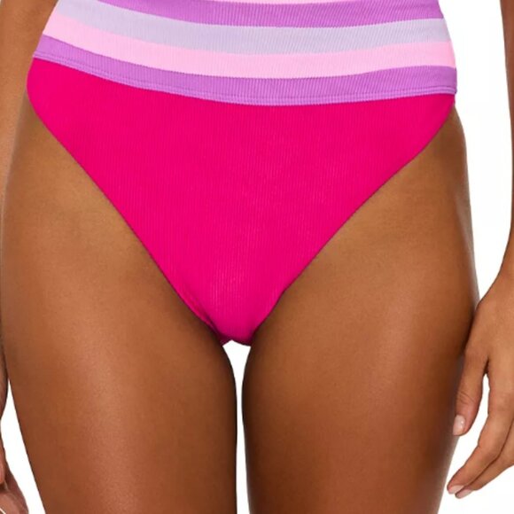 New! Beach Riot Mille High Waist Bikini Bottom Pink Purple Striped 1497 - Picture 2 of 8